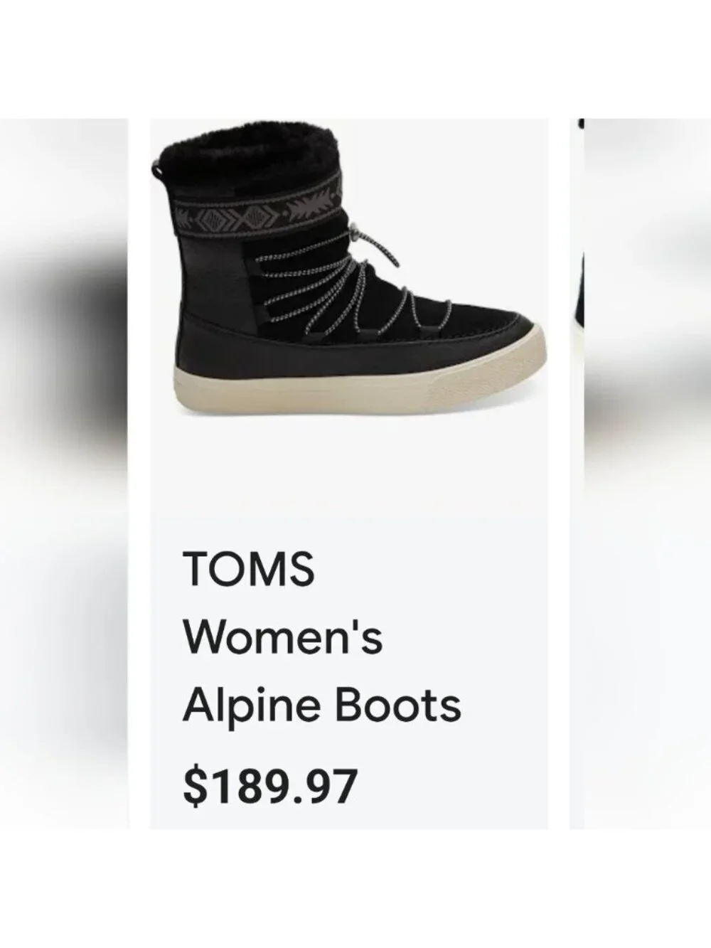 TOMS Alpine Winter Boots In Black, womens Size 7